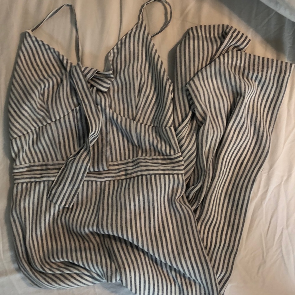 Gray and White striped jumpsuit